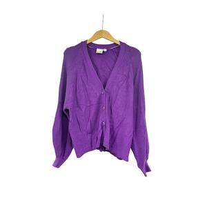 ICHI Soft Purple Button Front Cardigan Viscose Blend Womens Large